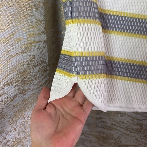 KENAR White/Grey and Yellow Striped Fish Net Type Pencil Skirt Size M - Picture 3 of 13